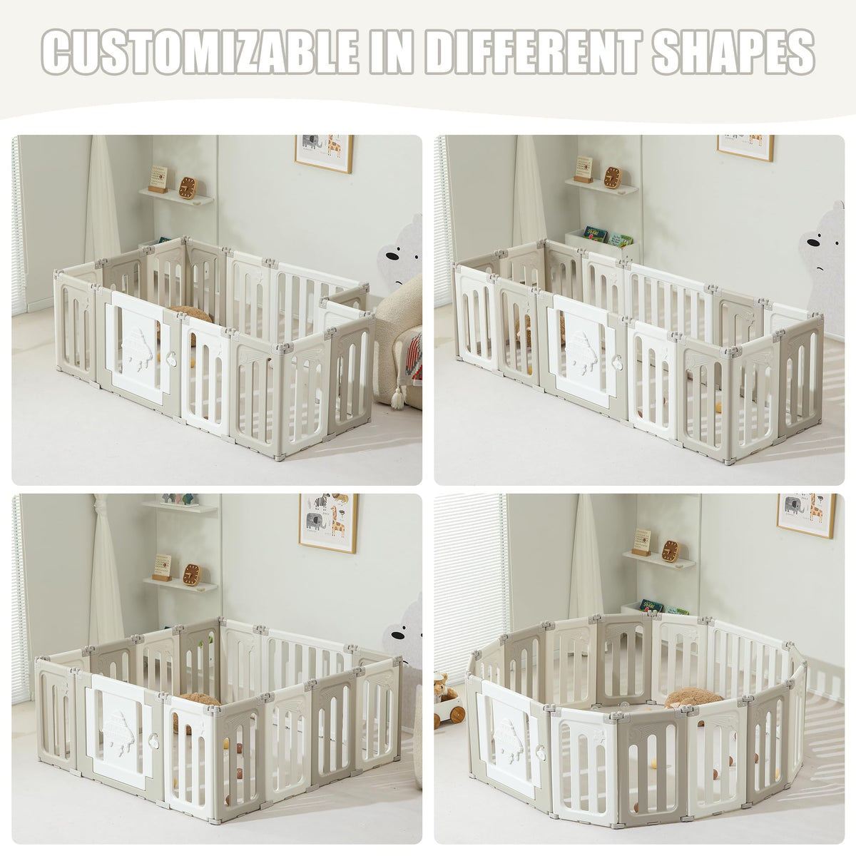 14 Panel Foldable Grey Baby Playpen X496