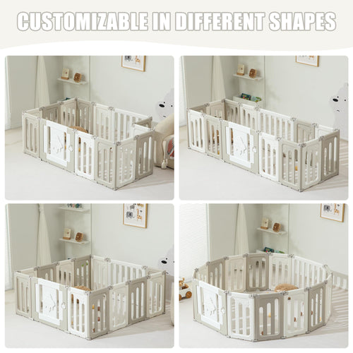 14 Panel Foldable Grey Baby Playpen X496