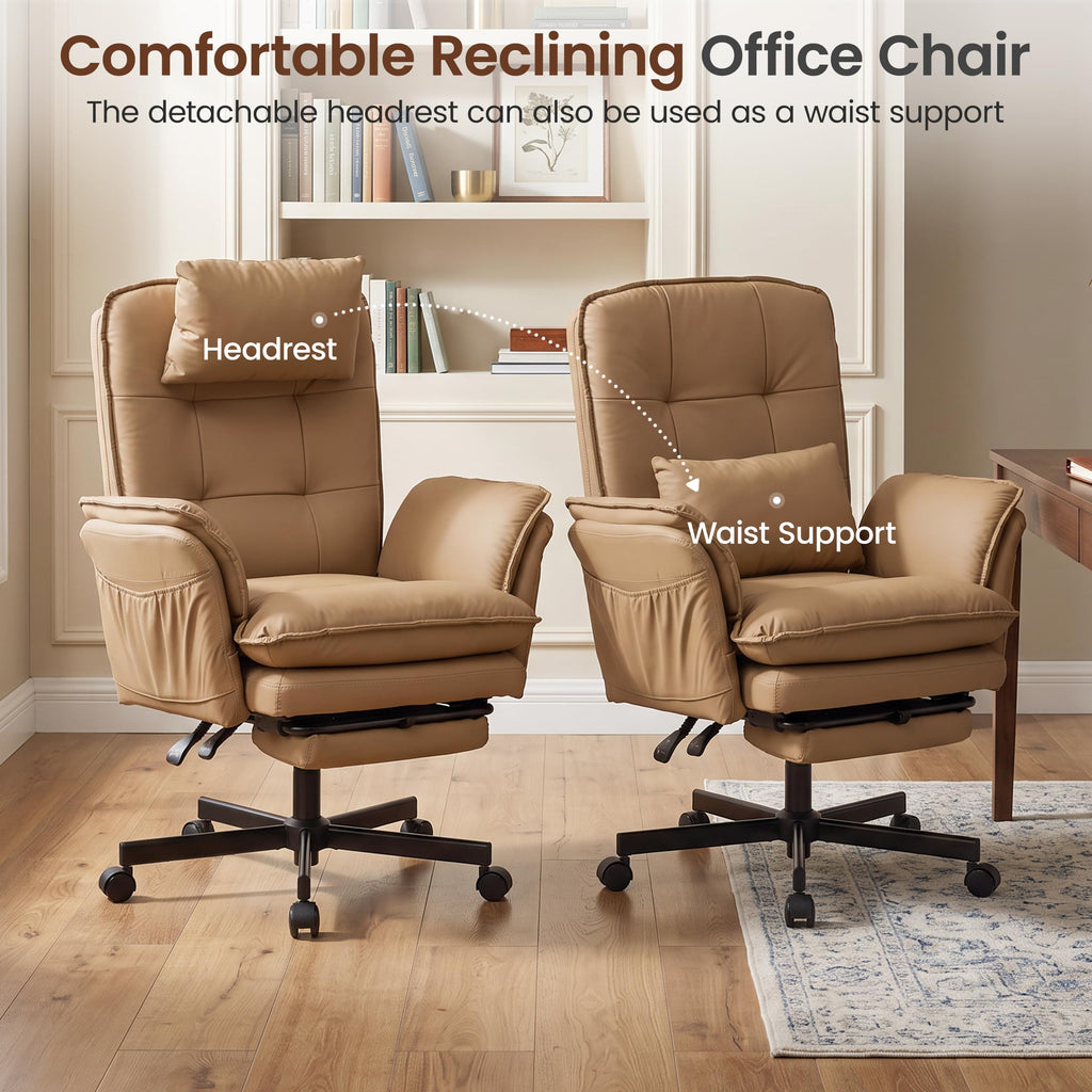Brown Office Chair with Foot Rest & Flip Armrests R841