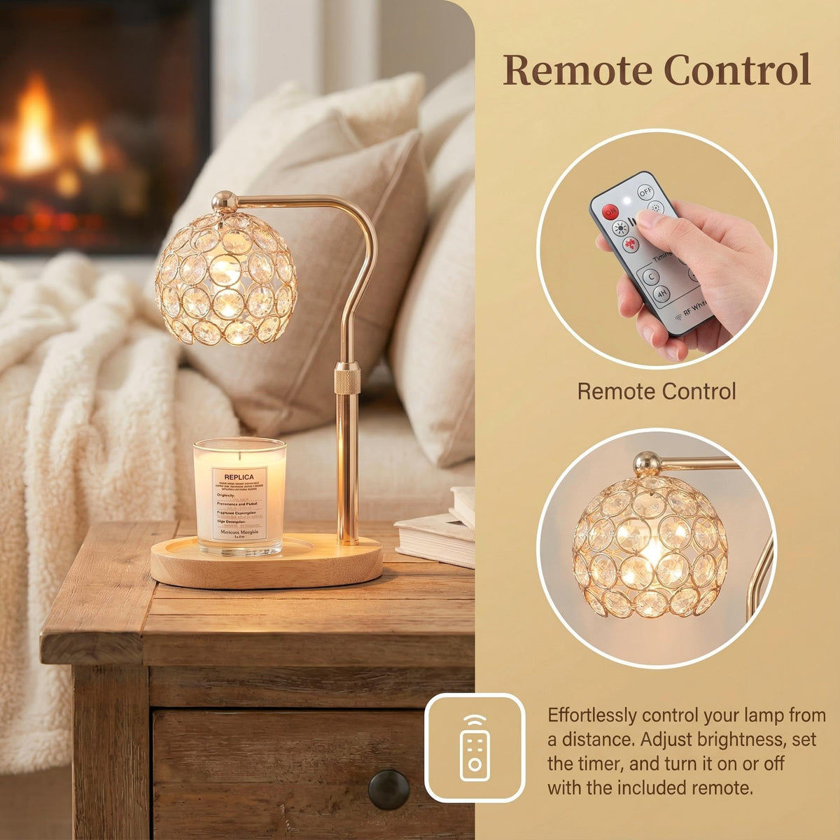 Candle Warmer Lamp with Timer & Dimmer, Adjustable Height F2386