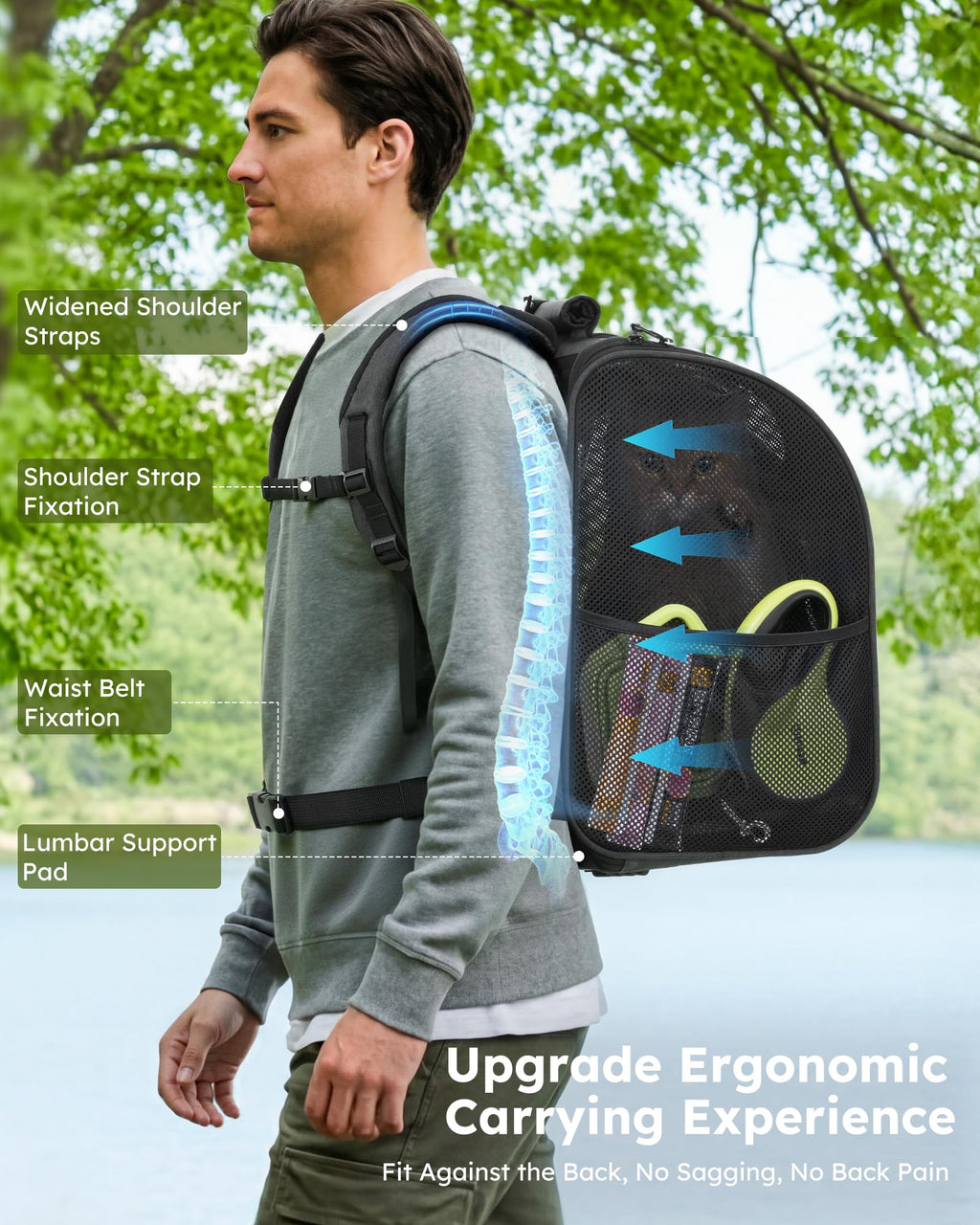 Dark Grey Cat Backpack with Breathable Mesh D2970