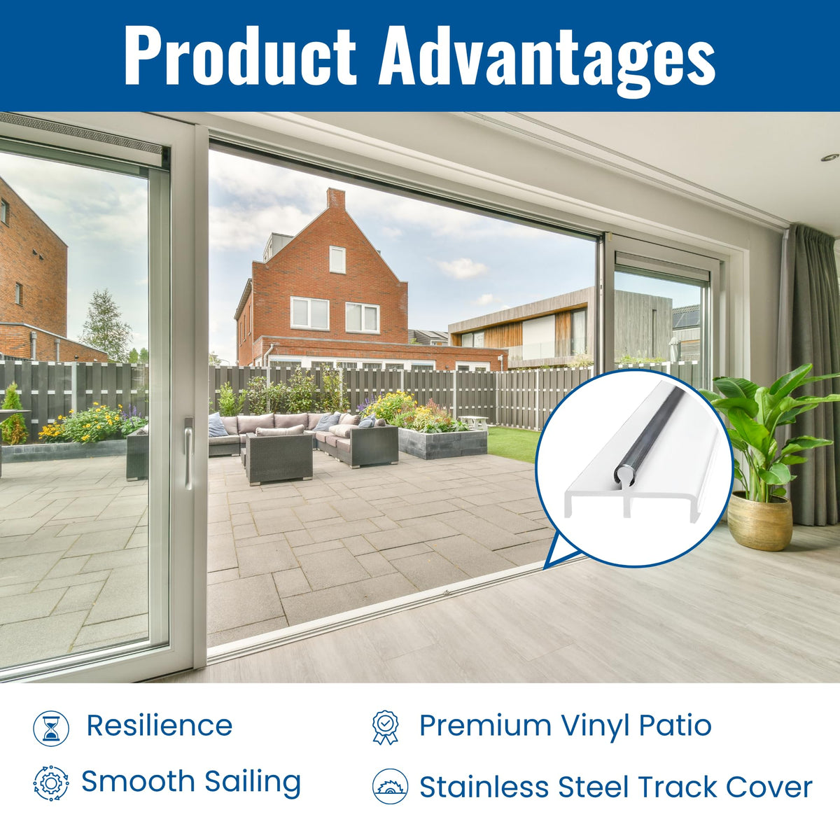 Sliding Door Double Track 60 Inch White Vinyl Patio Door Track K8846