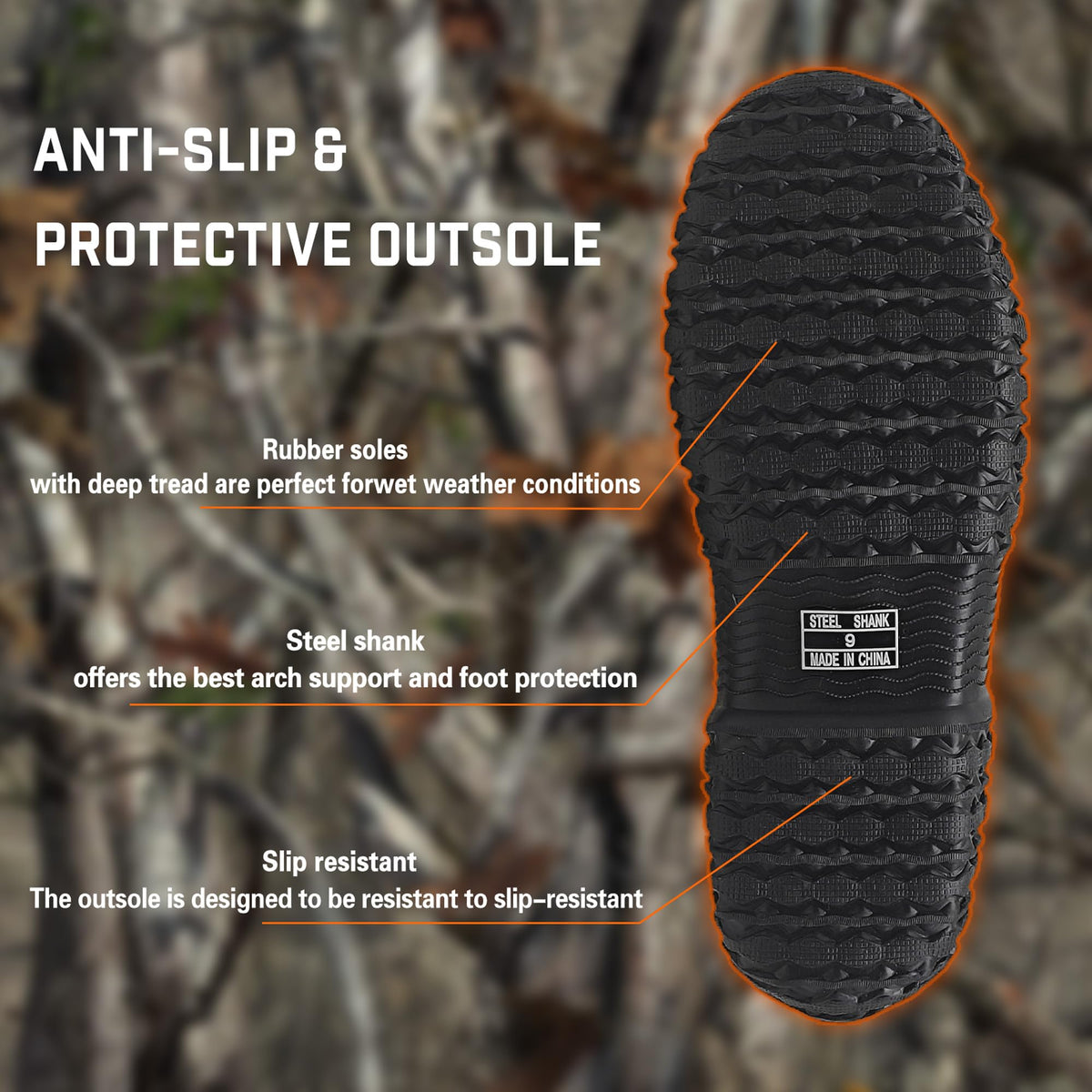 Black Waterproof Insulated Rubber Boots with Steel Shank F40506