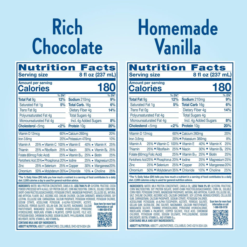 Rich Chocolate & Homemade Vanilla Diabetes Care Shake, 10g Protein, 8-fl-oz Bottle, 24 Pack K29158