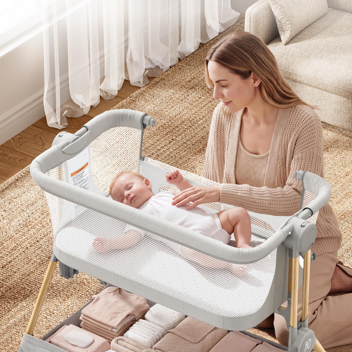 Baby Bassinet, 3-in-1 Bedside Sleeper, Foldable Crib U790
