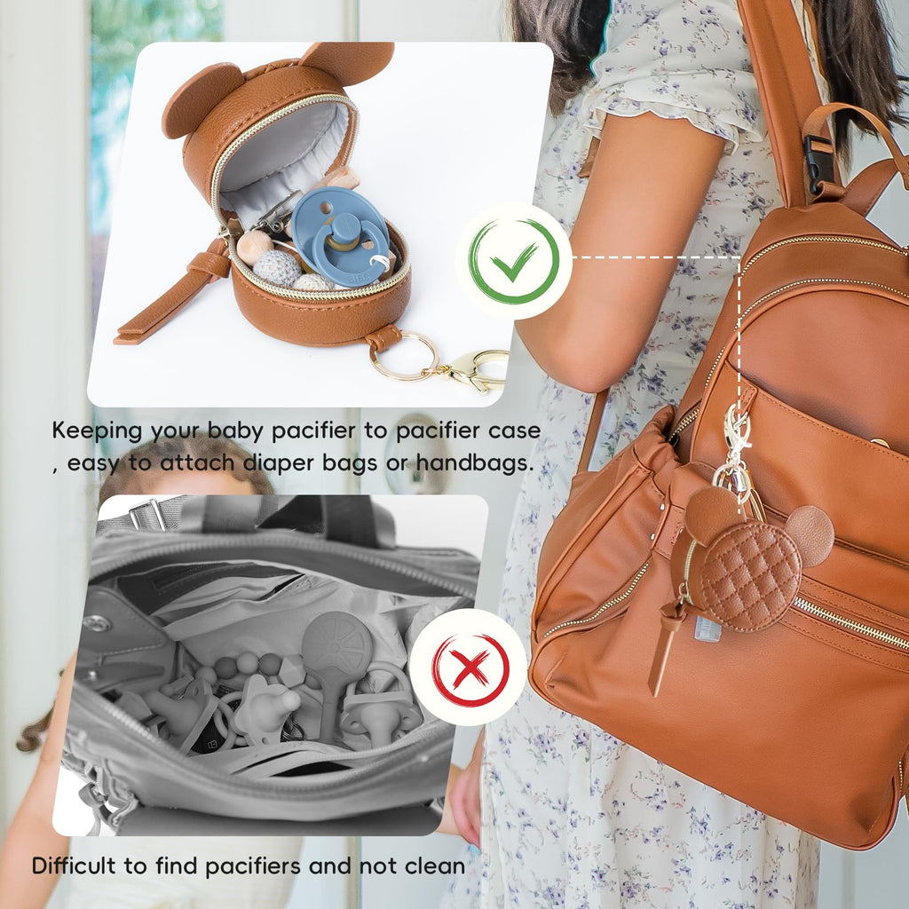 Leather Diaper Bag Backpack with Pacifier Case I894