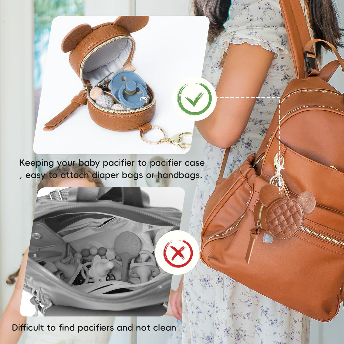 Leather Diaper Bag Backpack with Pacifier Case I894