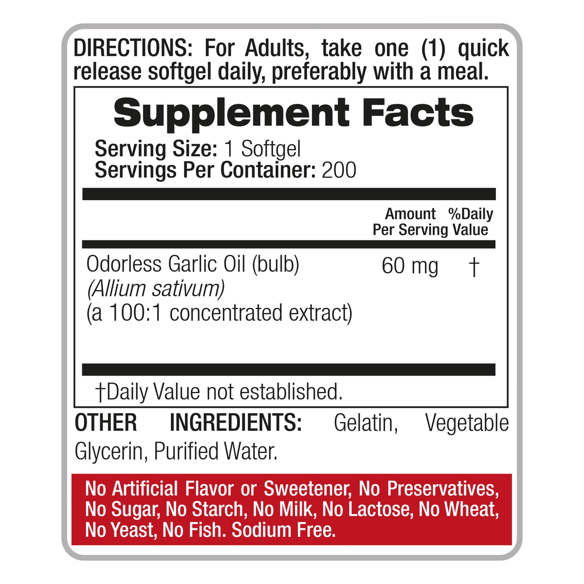 Garlic Supplements 200 Softgels Y7267