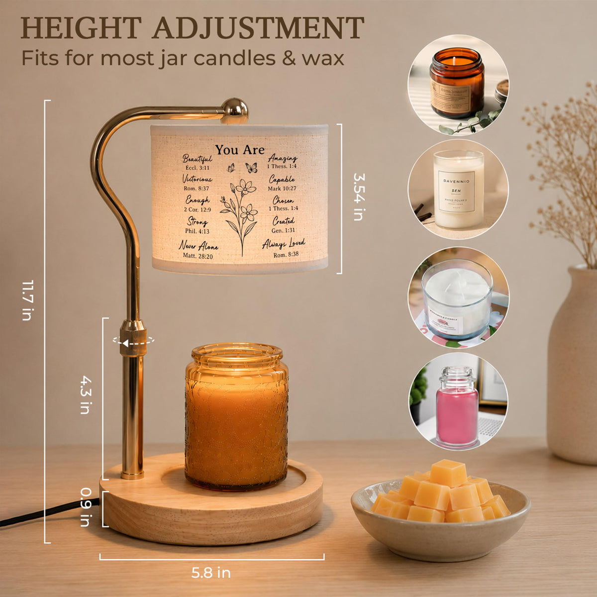 Candle Warmer Lamp with Timer Dimmable Height Adjustable P104832