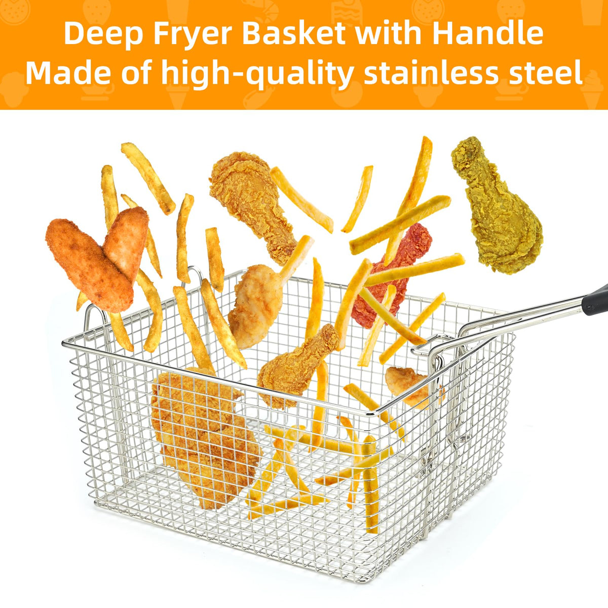 Electric Fryer Basket with Rubber Handle Grip, 2 Pcs J489