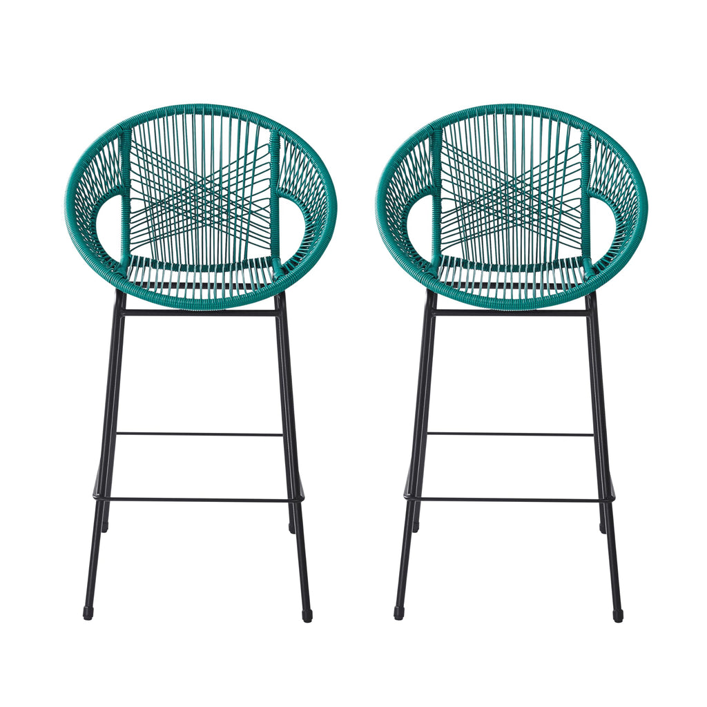 Teal Faux Wicker Outdoor Bar Stool, Set of 2 D325150