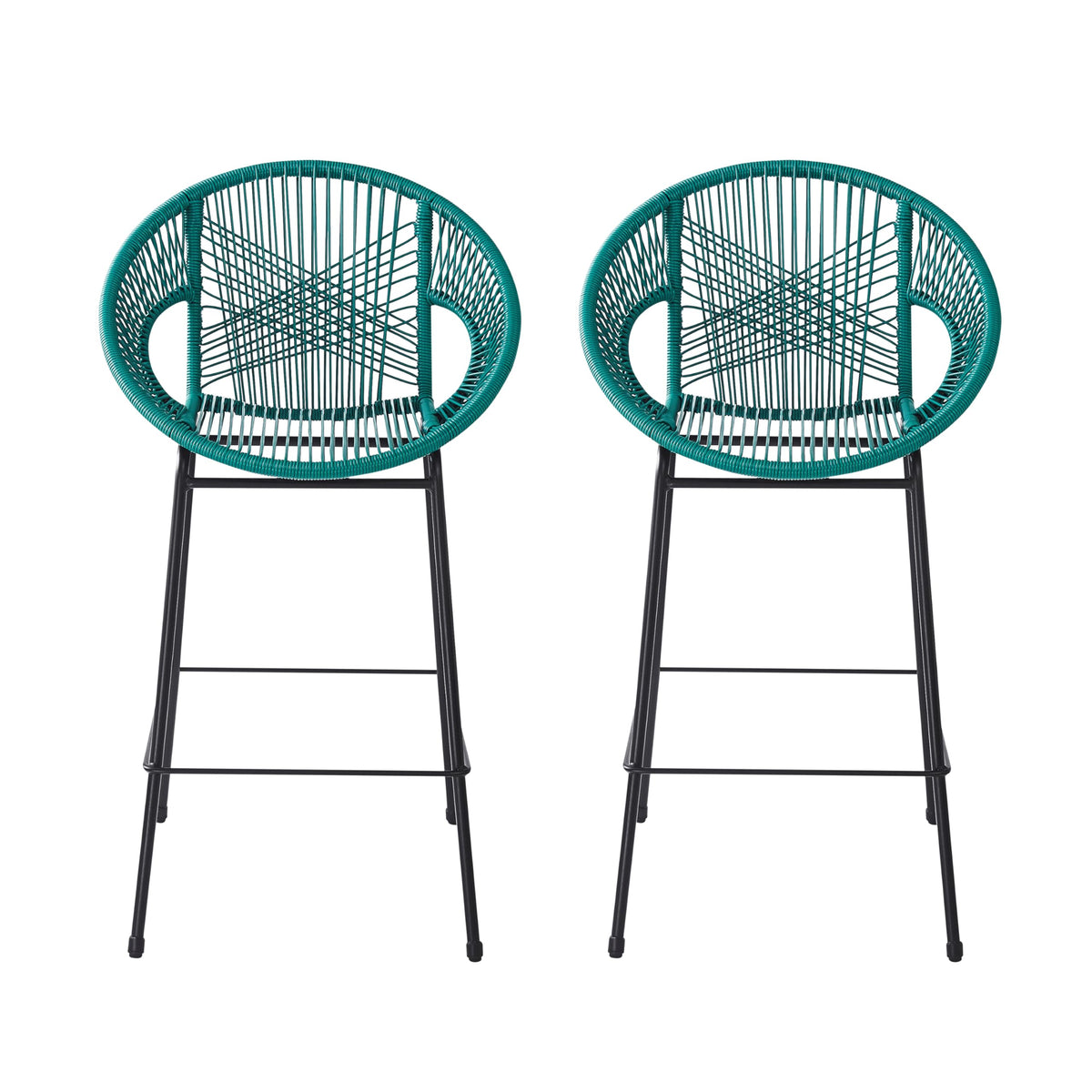 Teal Faux Wicker Outdoor Bar Stool, Set of 2 D325150