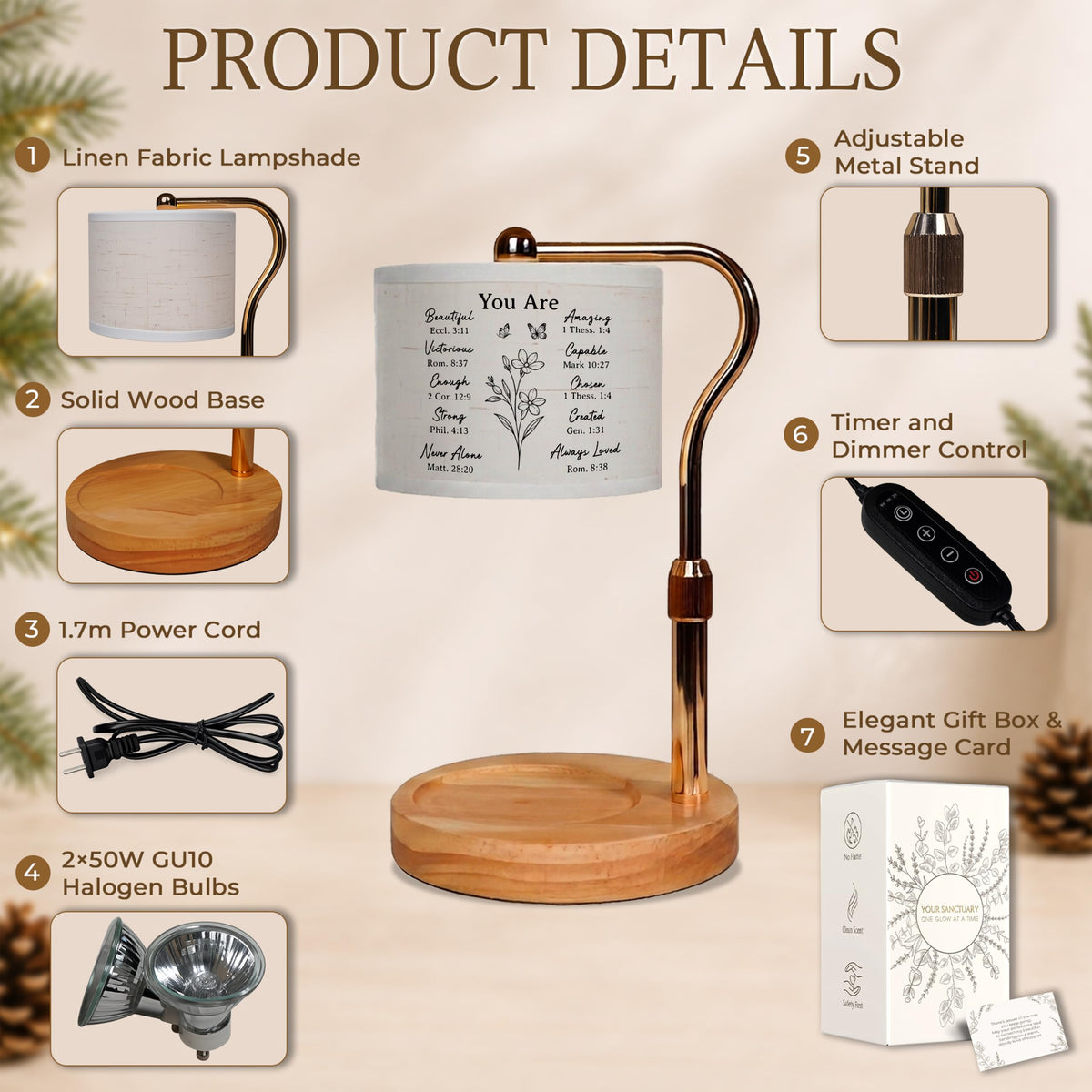Candle Warmer Lamp with Timer Dimmable Height Adjustable P104832