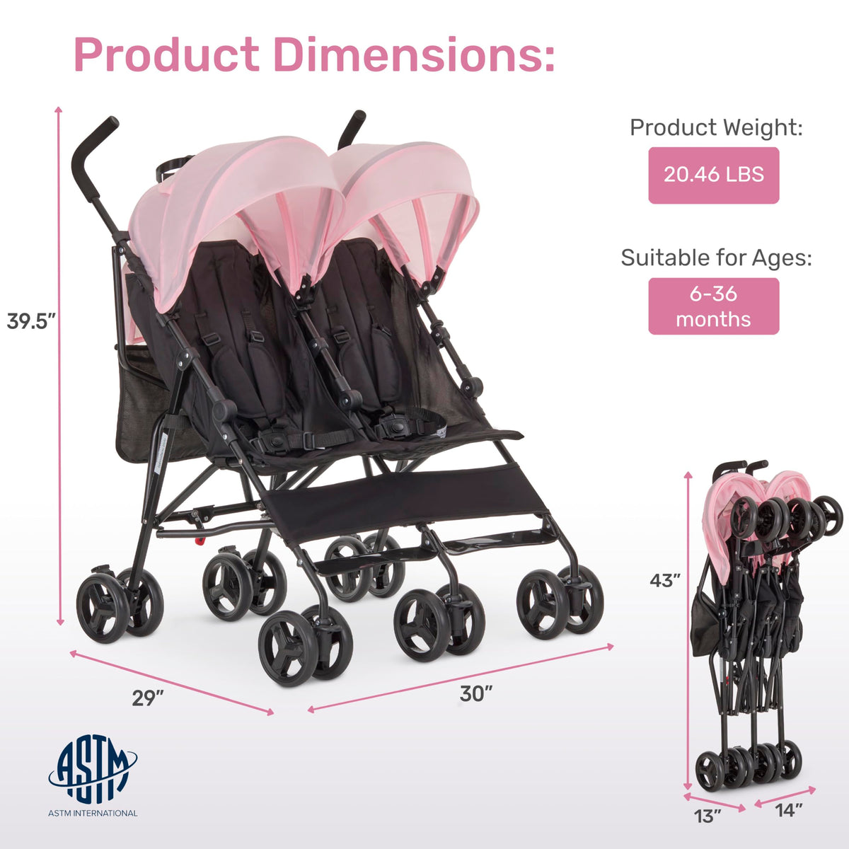 Pink Umbrella Stroller with Adjustable Canopy W808601
