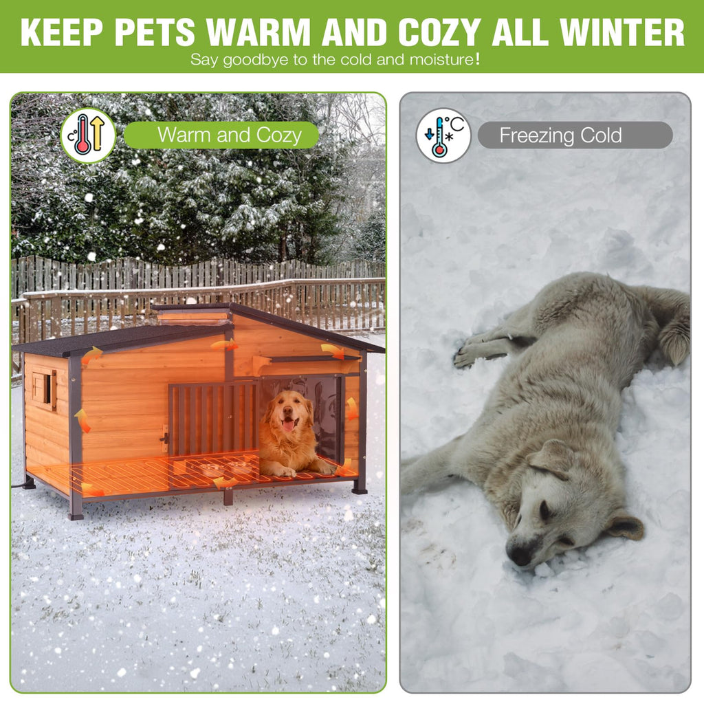 Extra Large Heated Insulated Weatherproof Dog Kennel with Heating Pad Y804852