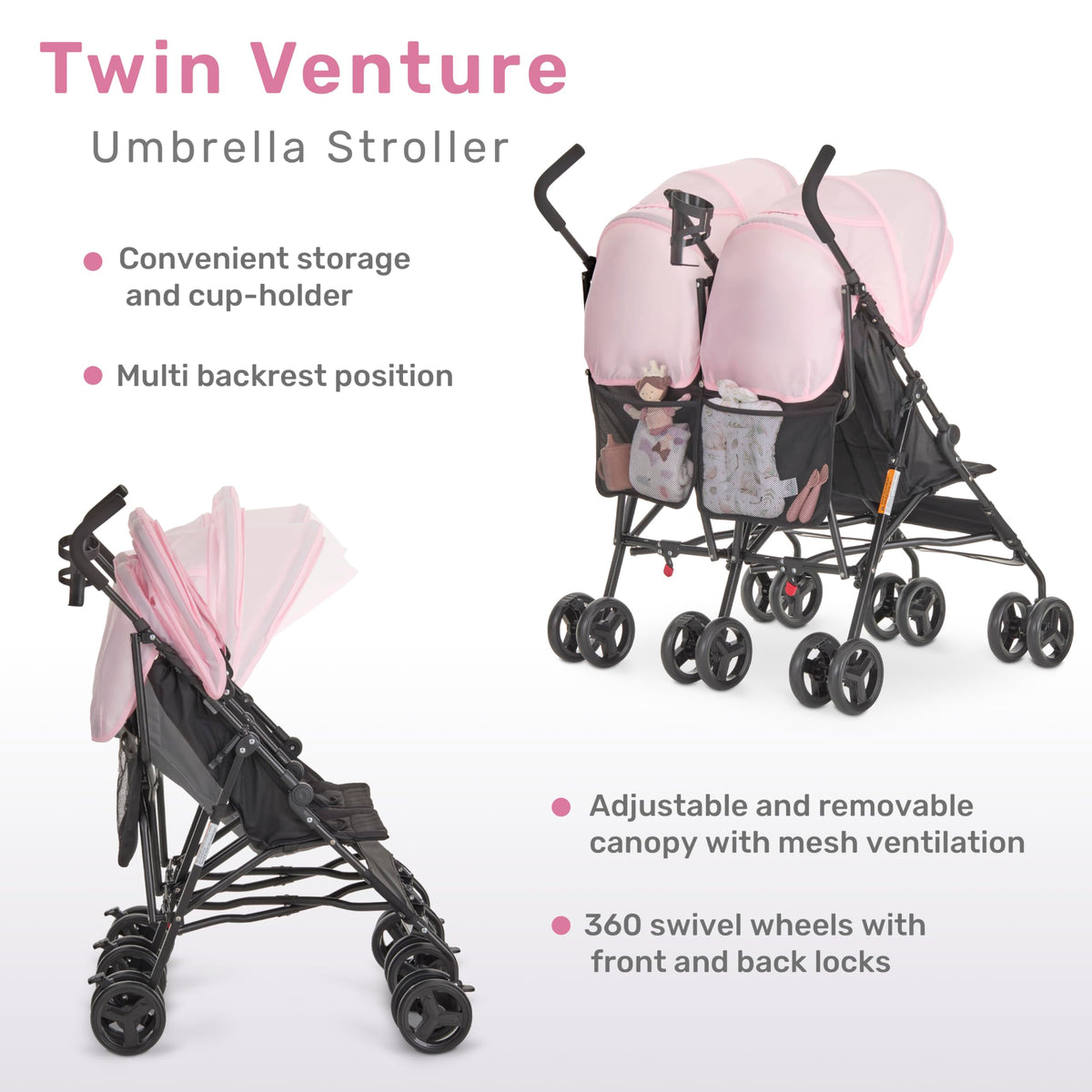 Pink Umbrella Stroller with Adjustable Canopy W808601