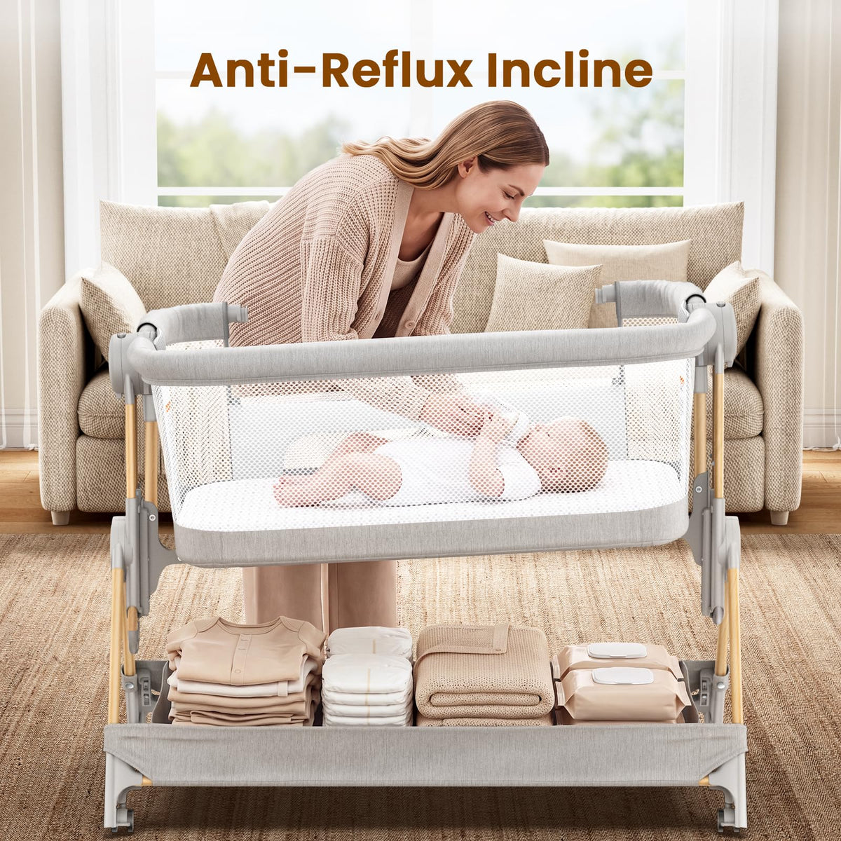 Baby Bassinet, 3-in-1 Bedside Sleeper, Foldable Crib U790