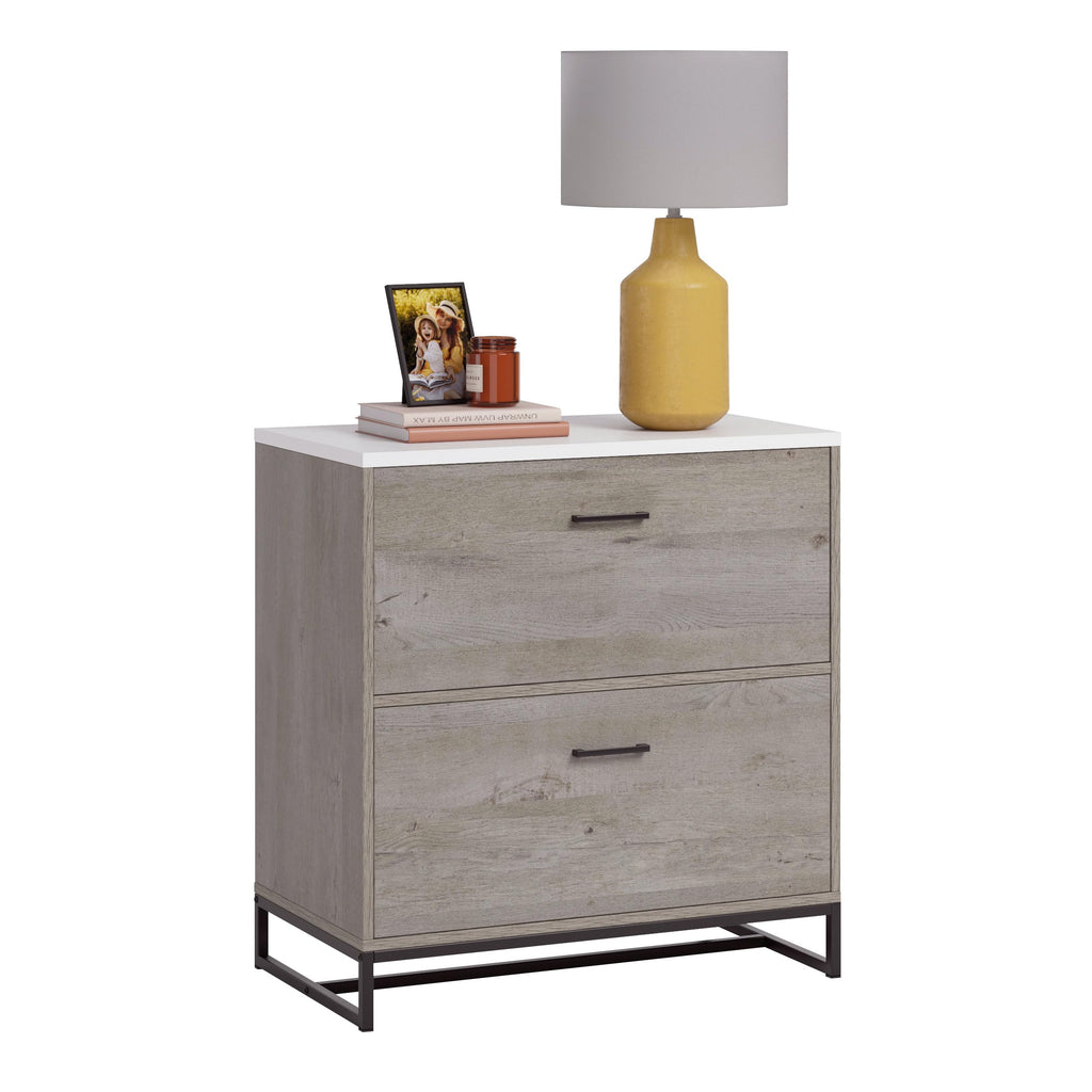 2-Drawer Wood File Cabinet with Metal Frame V934