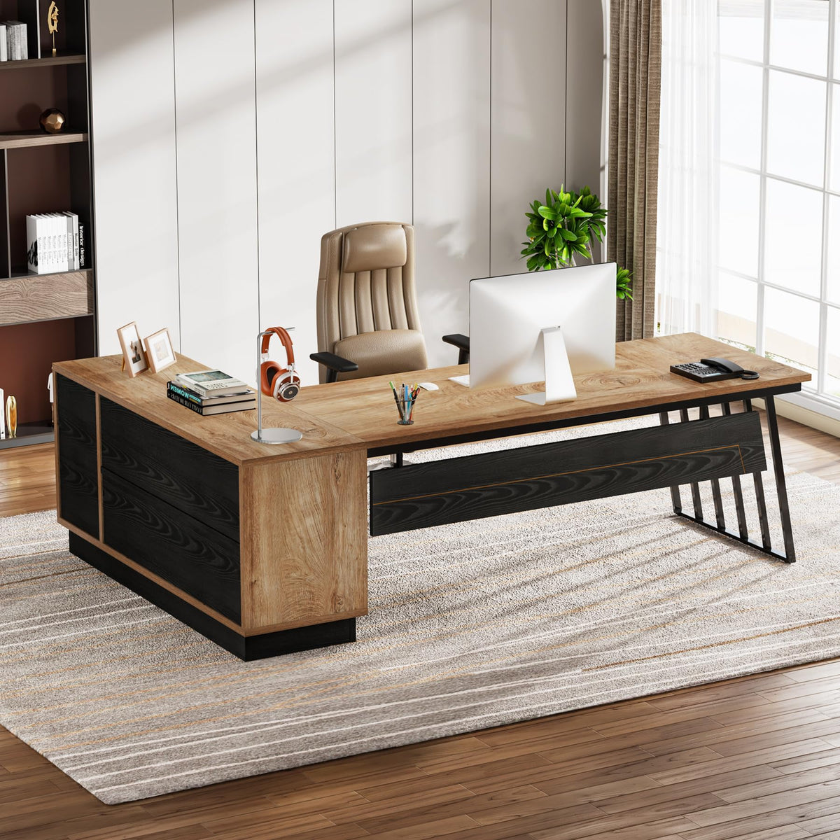 71-Inch L-Shaped Executive Desk with Cabinet Q5208