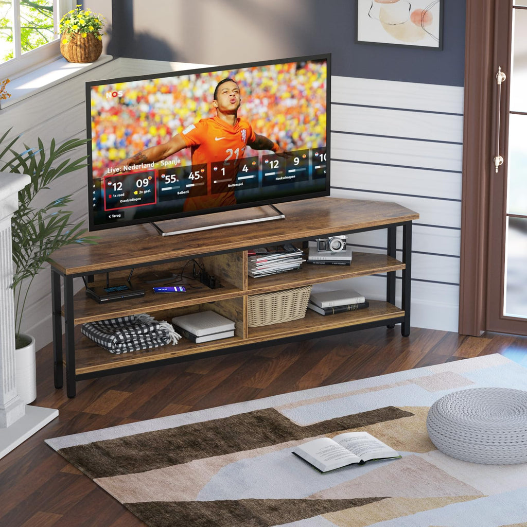 55'' Corner TV Stand with Power Outlet and 4 Open Storage Shelves Z2055