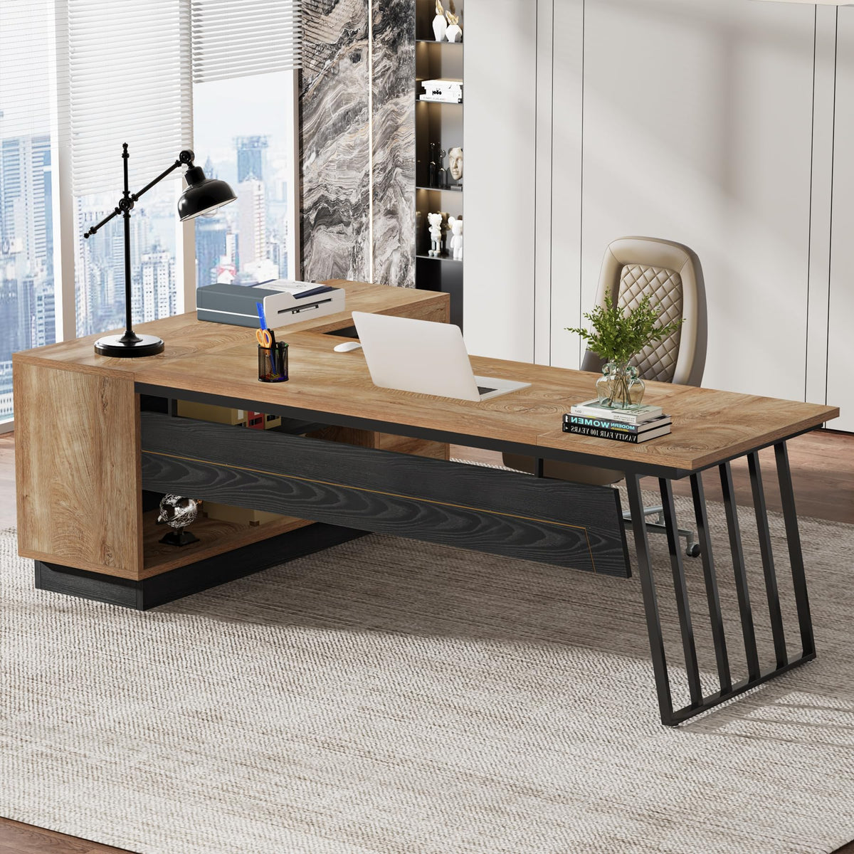 71-Inch L-Shaped Executive Desk with Cabinet Q5208