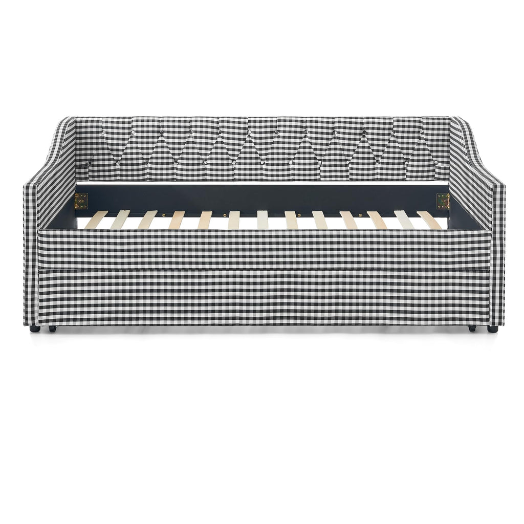Twin Size Gingham Daybed with Trundle and Storage Pocket P4176