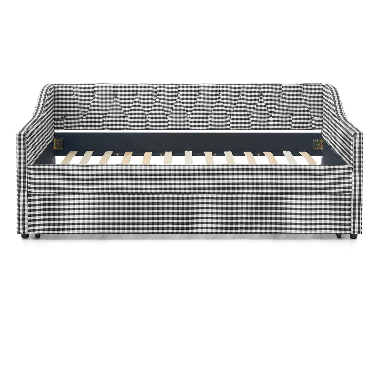 Twin Size Gingham Daybed with Trundle and Storage Pocket P4176