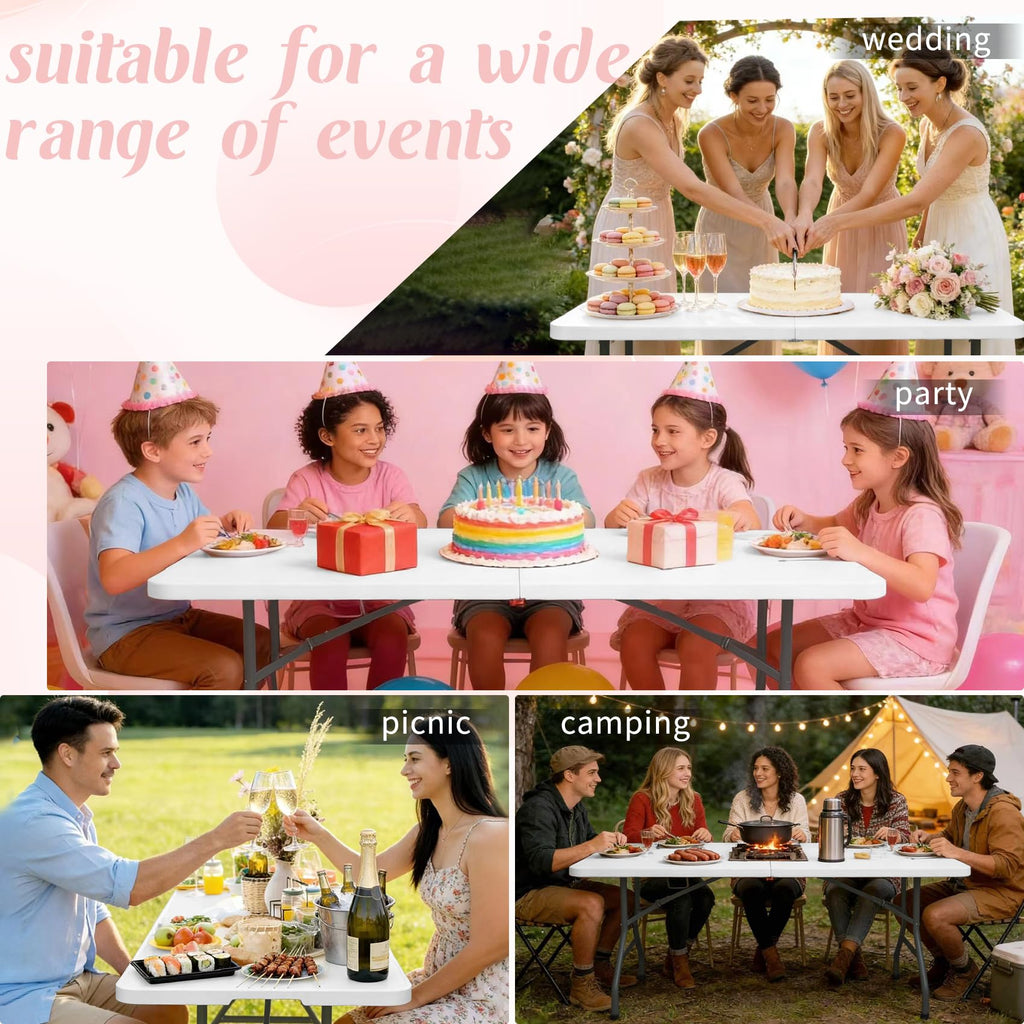 2 Pack 6 Feet Portable Folding Table White Plastic Q736