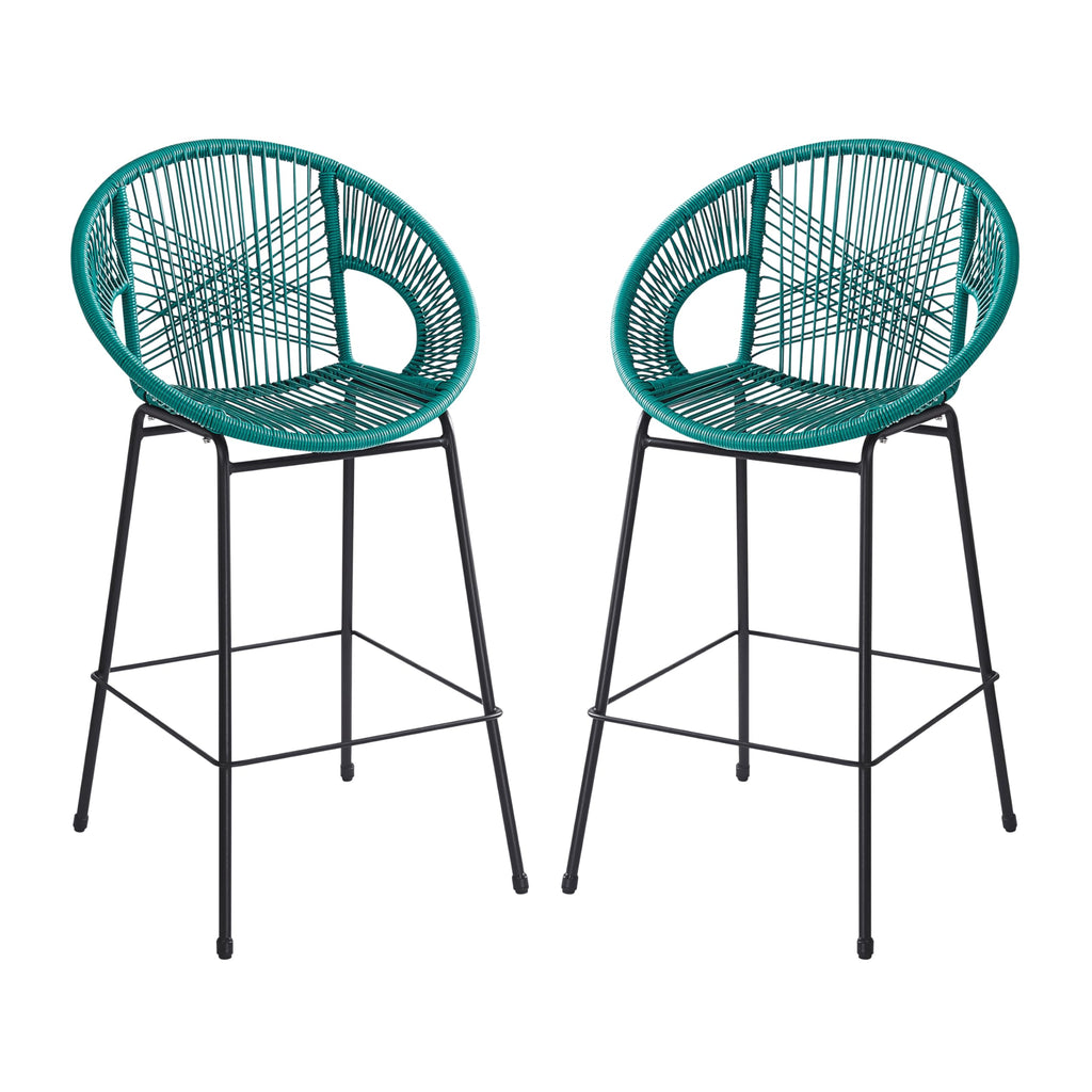 Teal Faux Wicker Outdoor Bar Stool, Set of 2 D325150