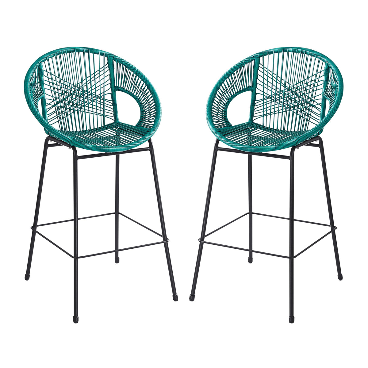 Teal Faux Wicker Outdoor Bar Stool, Set of 2 D325150