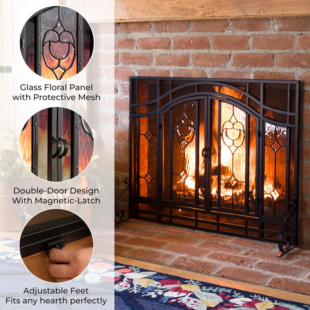 Black Metal Fireplace Screen J657