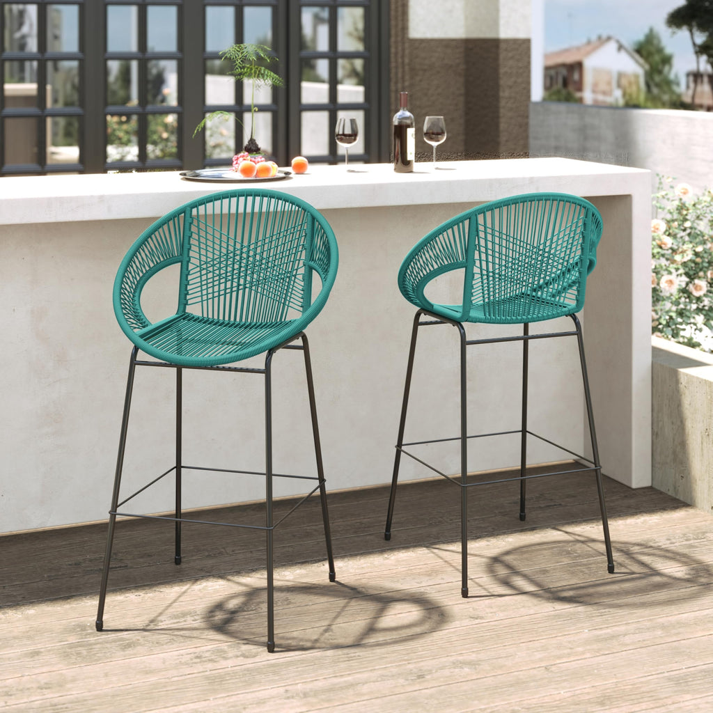 Teal Faux Wicker Outdoor Bar Stool, Set of 2 D325150