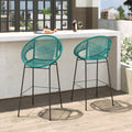 Teal Faux Wicker Outdoor Bar Stool, Set of 2 D325150
