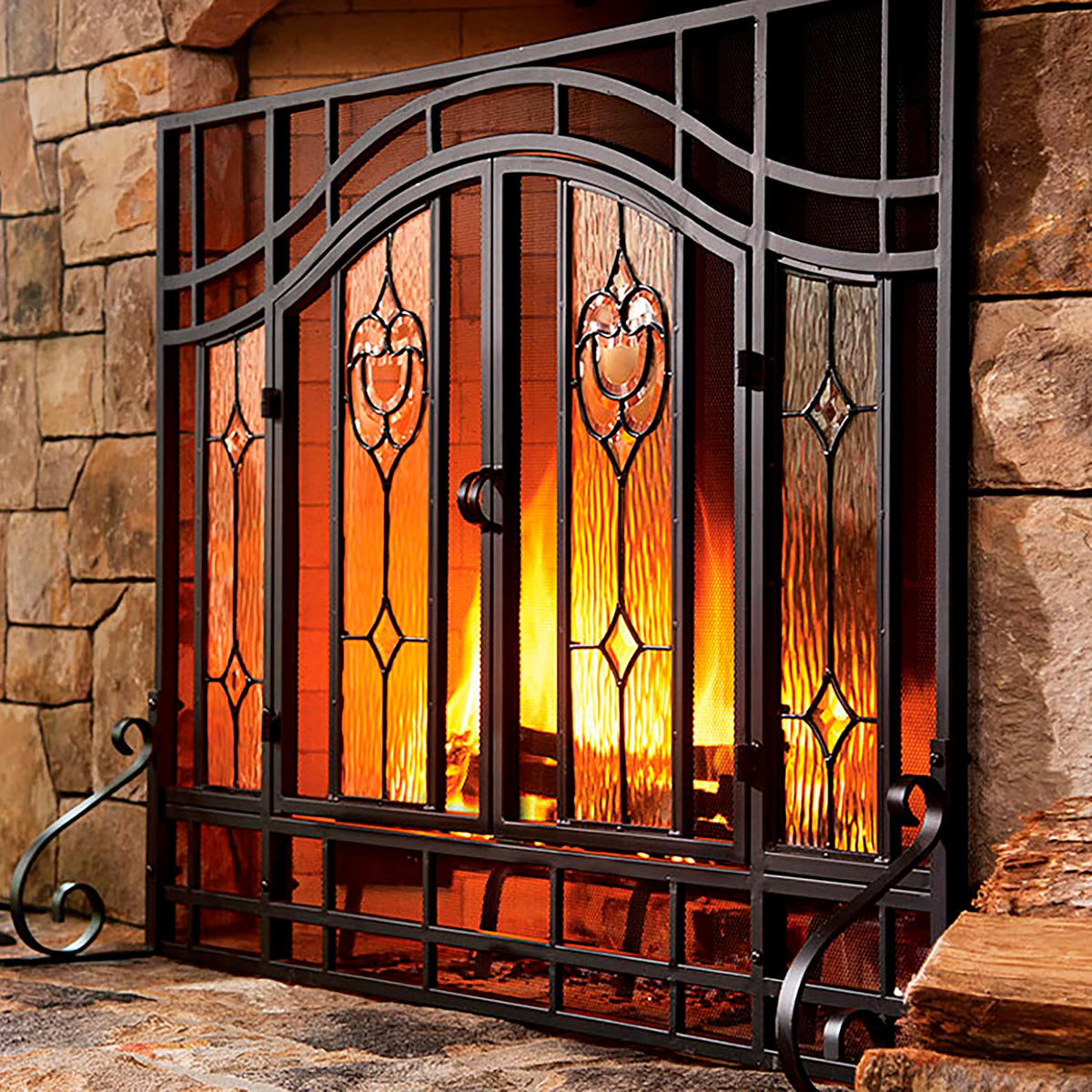 Black Metal Fireplace Screen J657