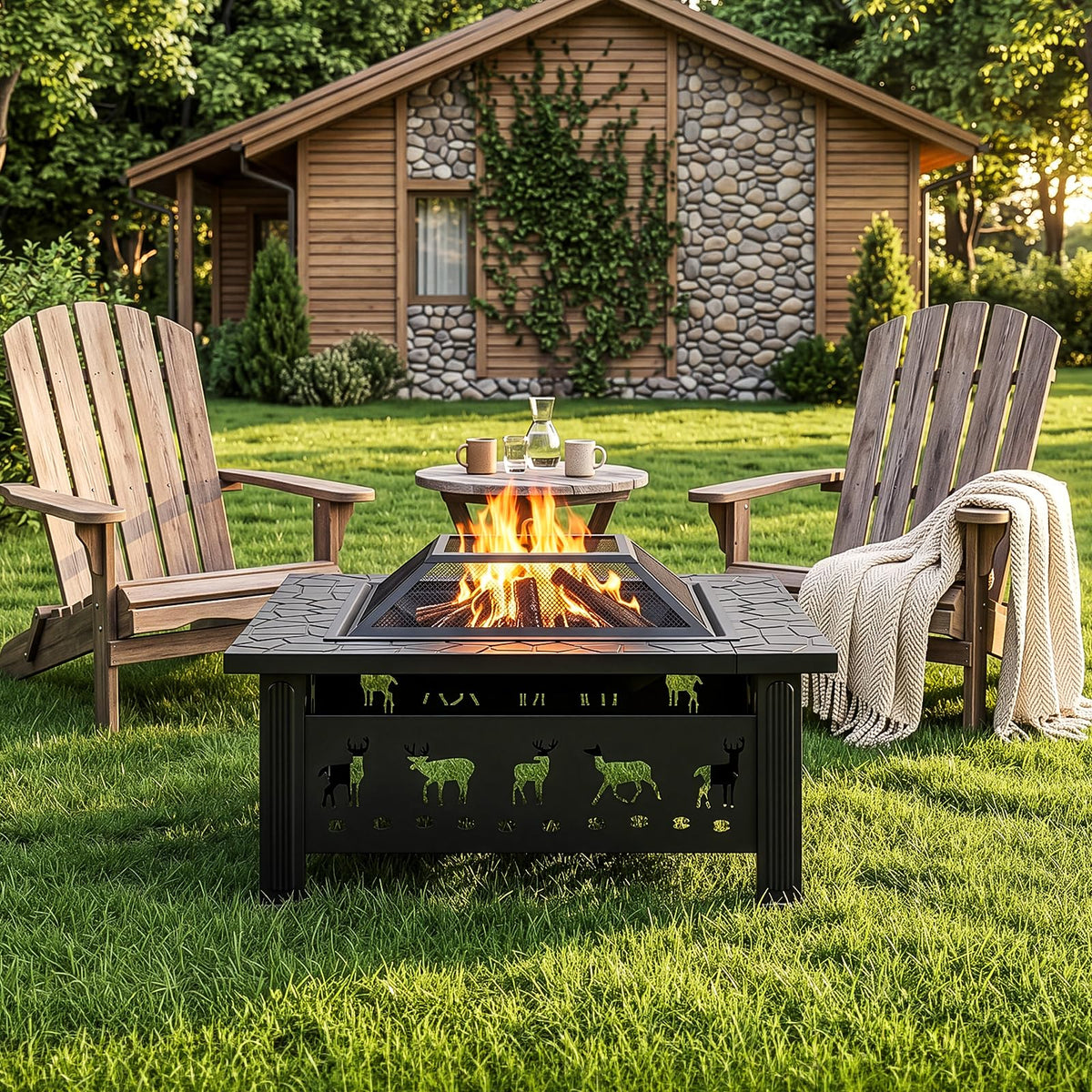 32 Inch Square Wood Burning Fire Pit Table T1745