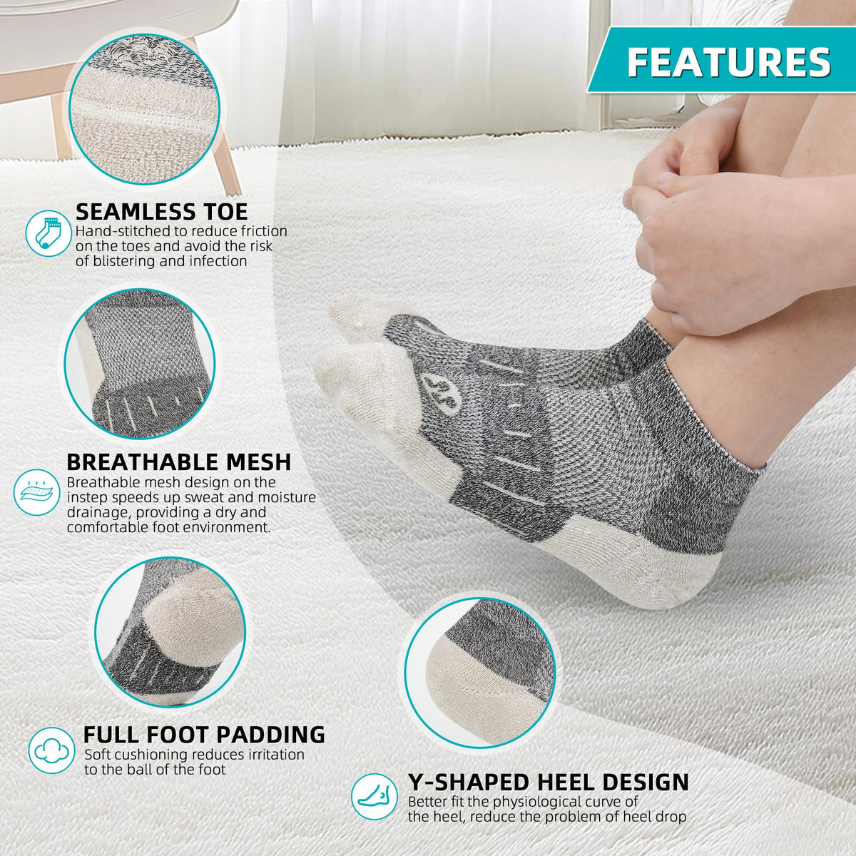 Diabetic Socks for Men, 10 Pairs Ankle & Low Cut Size 9-15 X94003