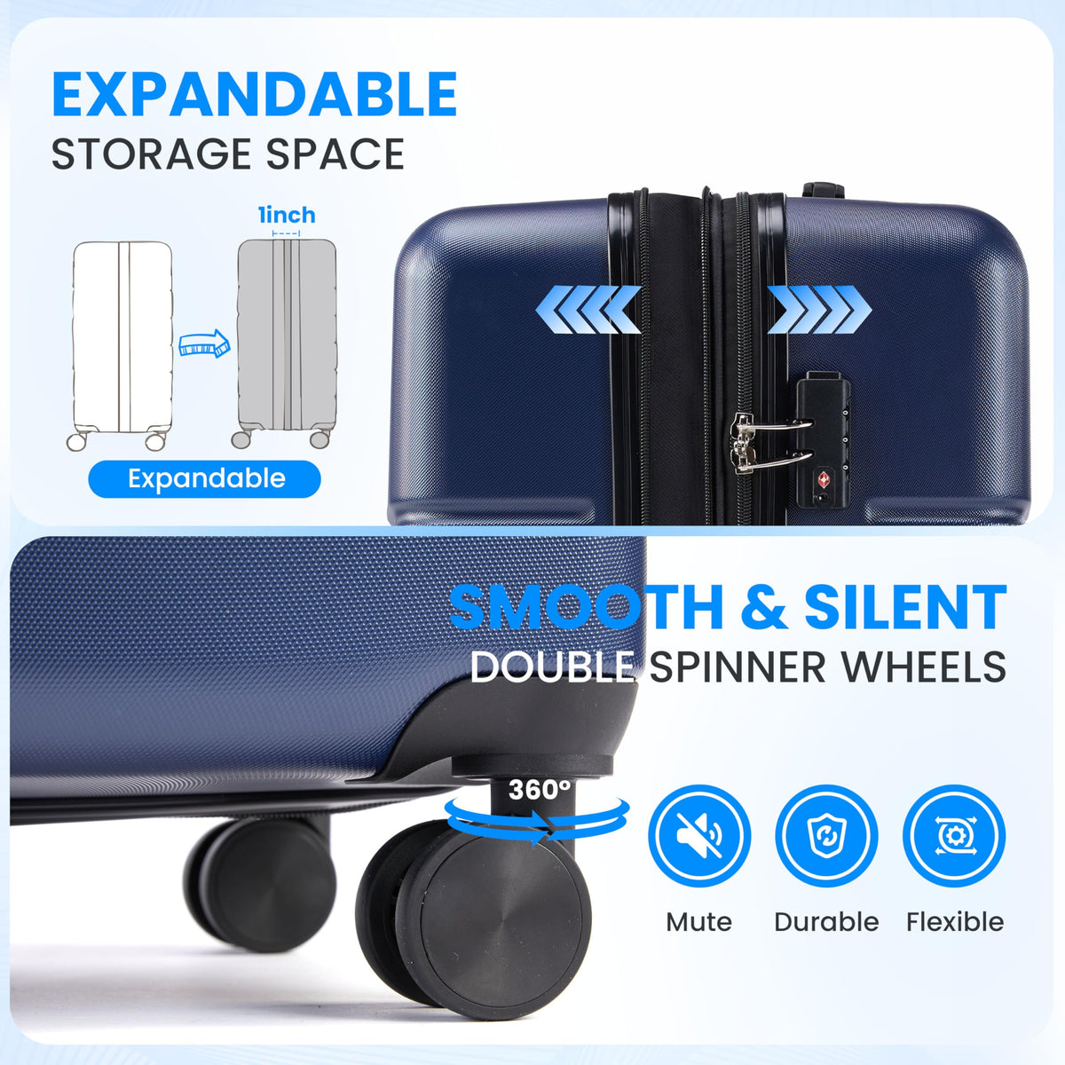 20 Inch Expandable Hardside Carry On with Spinner Wheels Blue R691