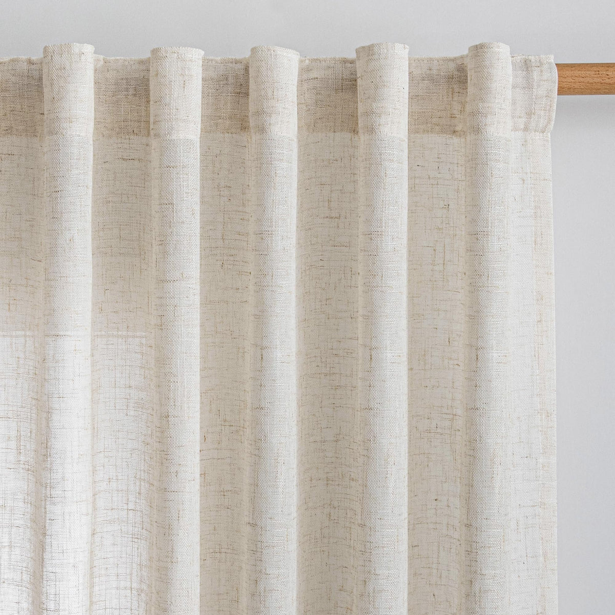 90 Inches Long Semi Sheer Linen Curtains, 2 Panels I1880