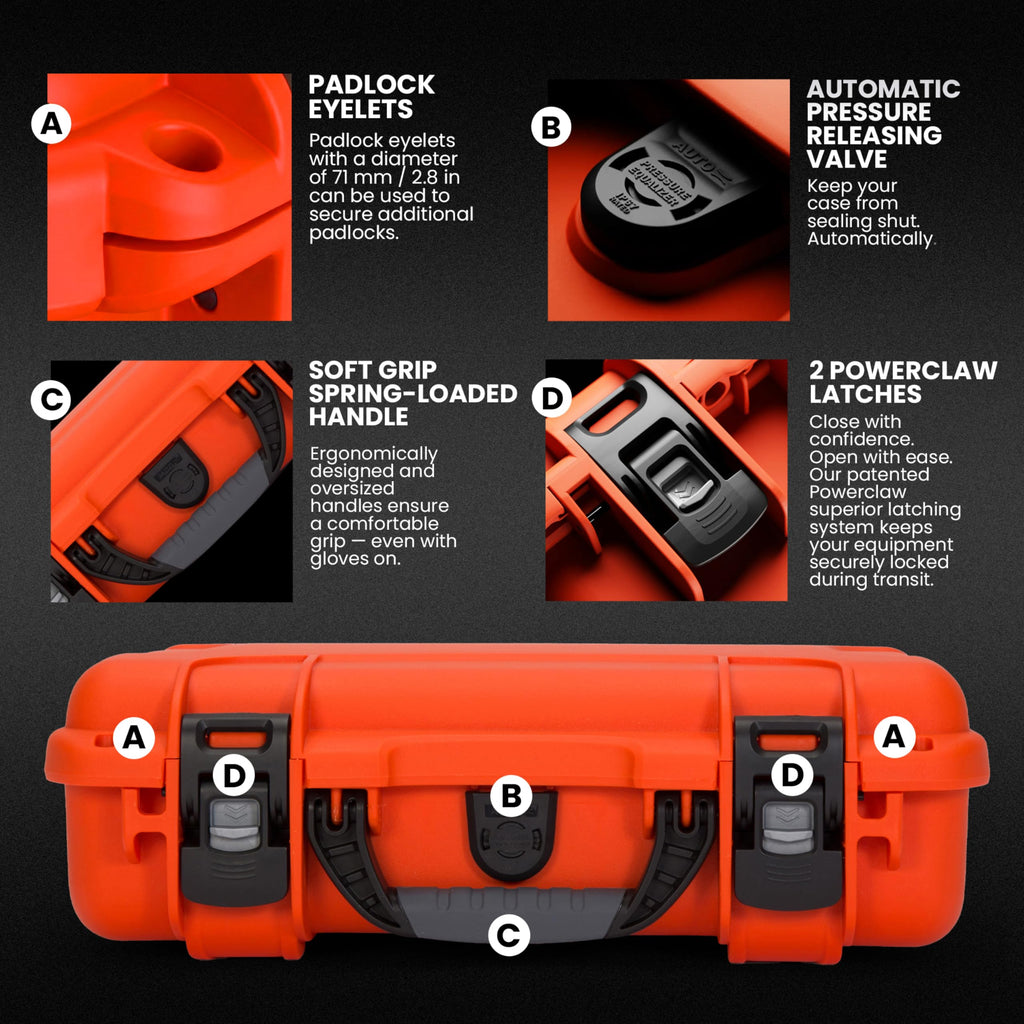 Orange Waterproof Camera Hard Case with Cubed Foam O10002