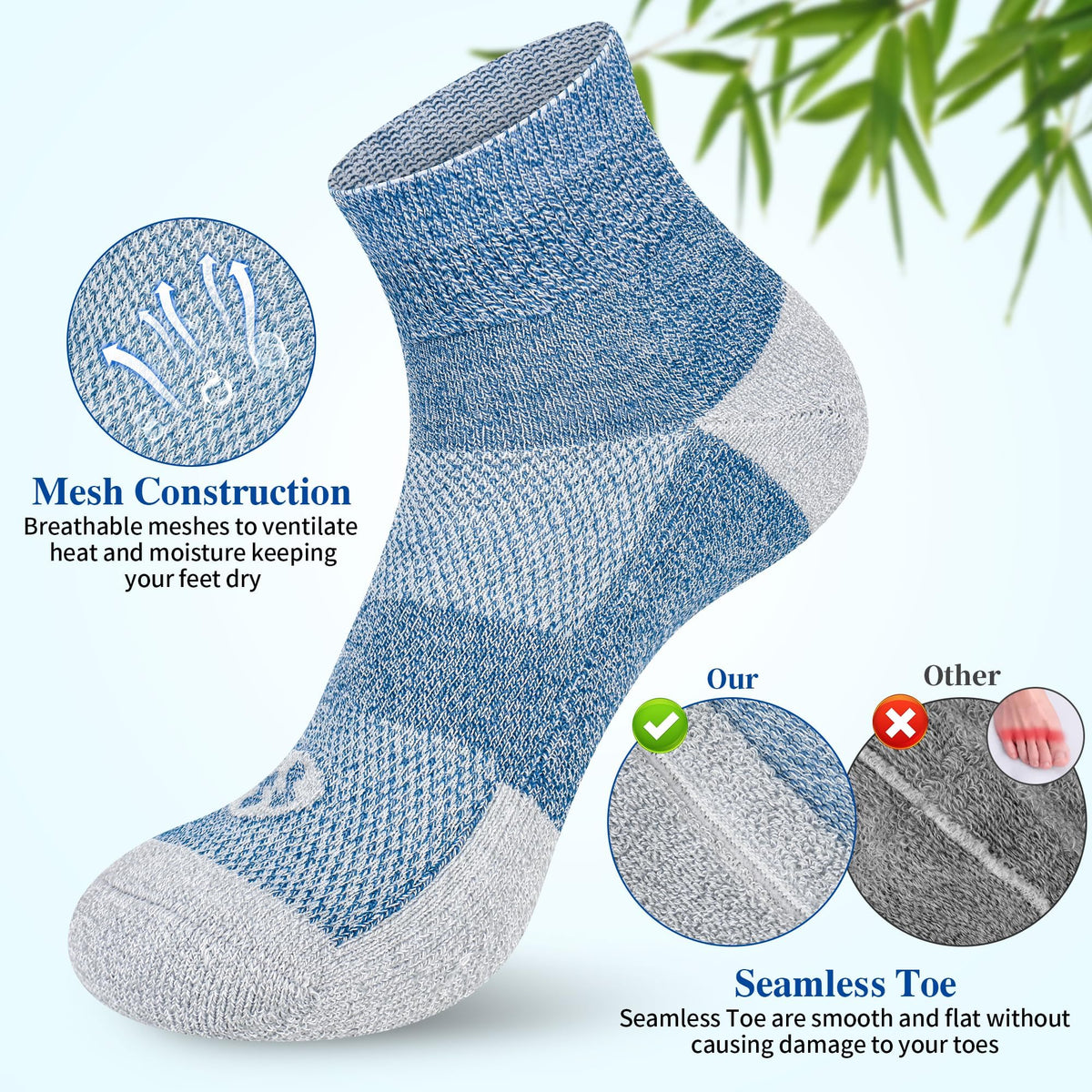 Diabetic Socks for Men, 10 Pairs Ankle & Low Cut Size 9-15 X94003