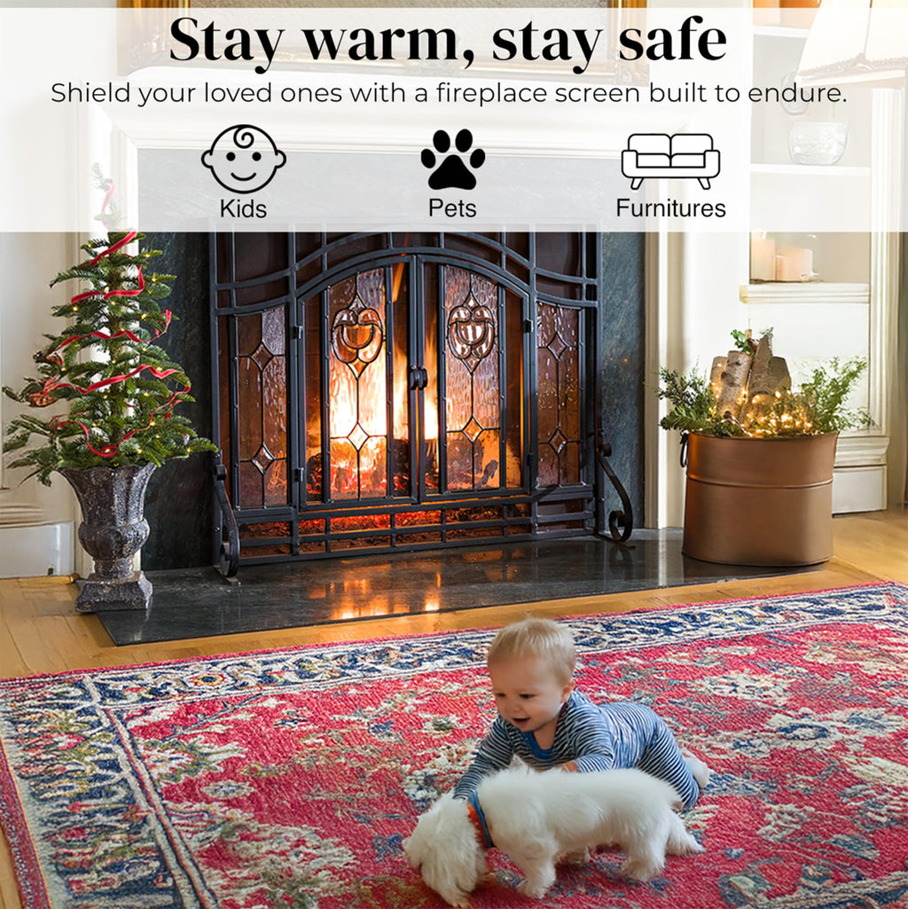 Black Metal Fireplace Screen J657