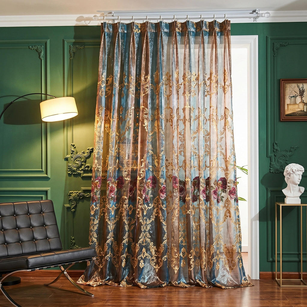 Embroidered Sheer Curtains with Floral Patterns 100"W x 84"L N790