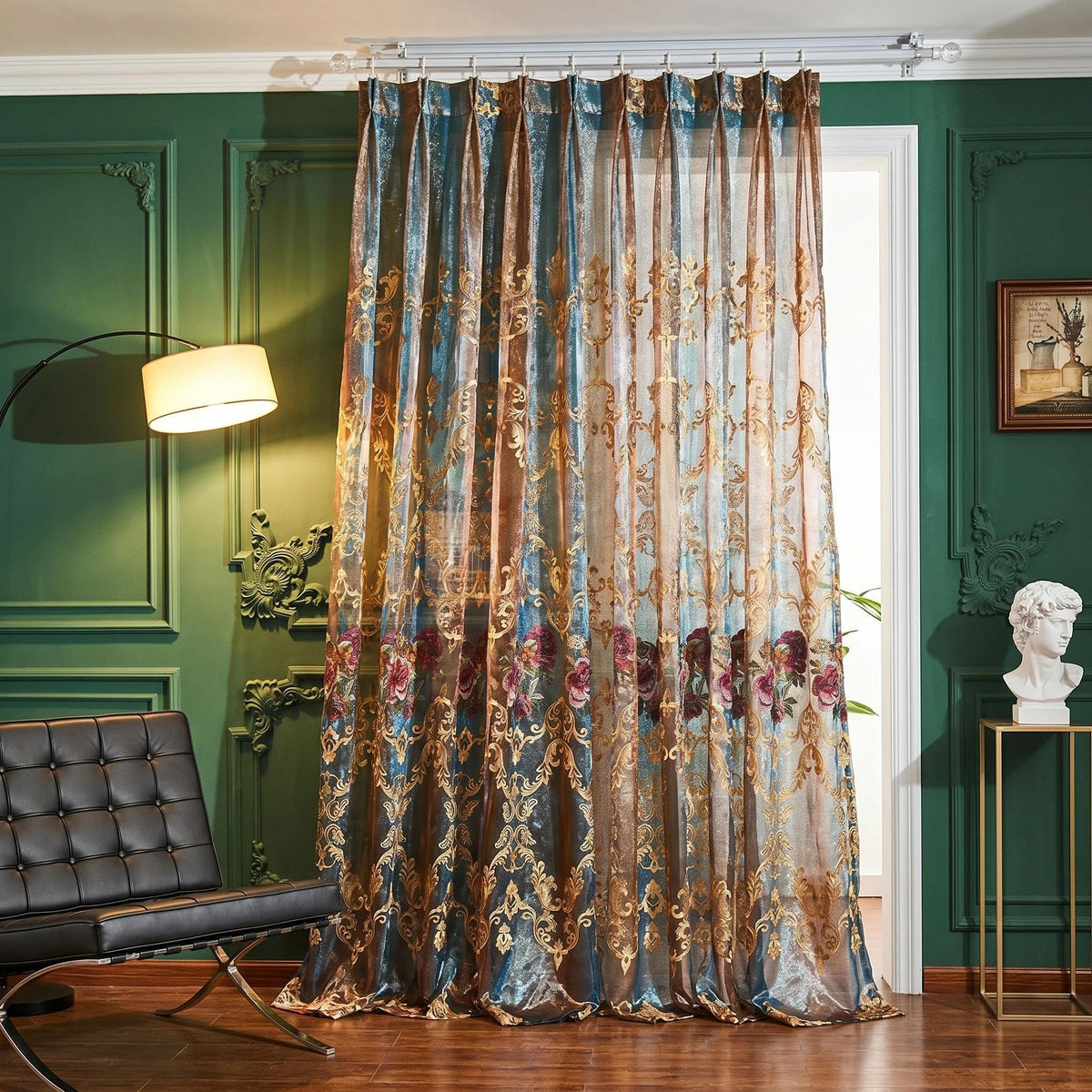 Embroidered Sheer Curtains with Floral Patterns 100"W x 84"L N790