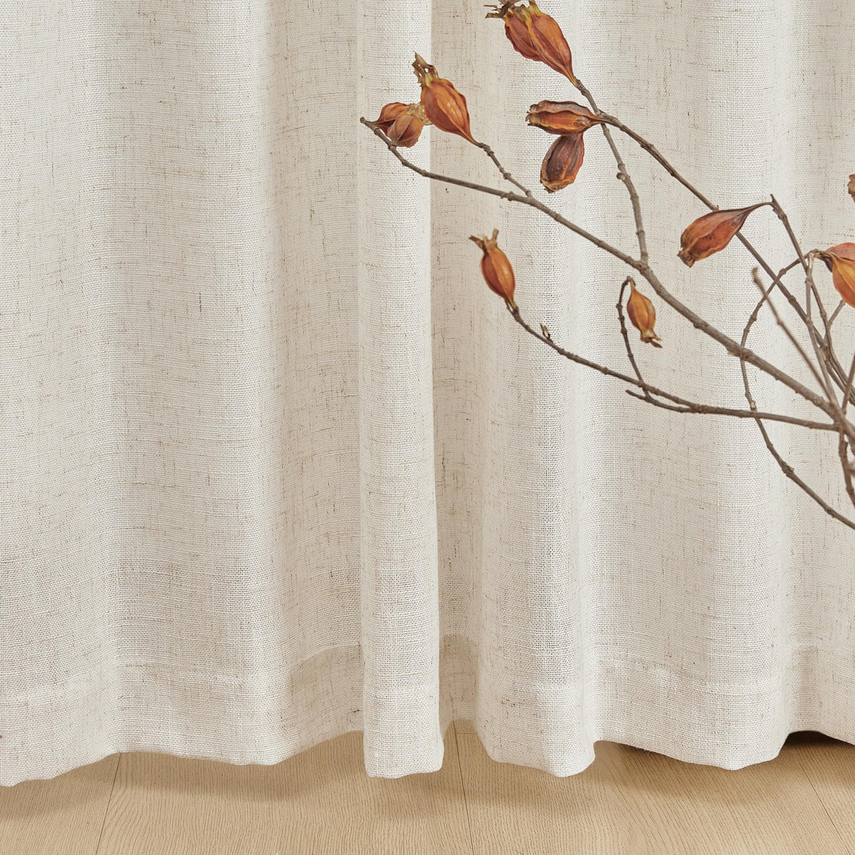 90 Inches Long Semi Sheer Linen Curtains, 2 Panels I1880