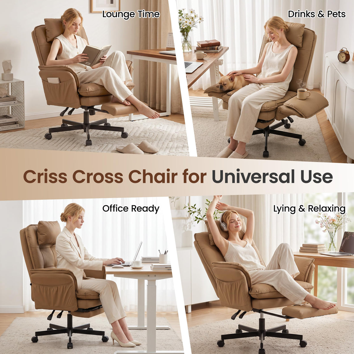 Brown Office Chair with Foot Rest & Flip Armrests R841