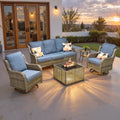 5-Piece Outdoor Wicker Sofa Set with Swivel Chairs V463866